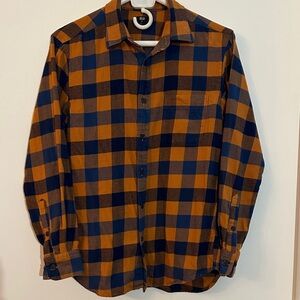 Uniqlo Orange and Navy Plaid Flannel Shirt
